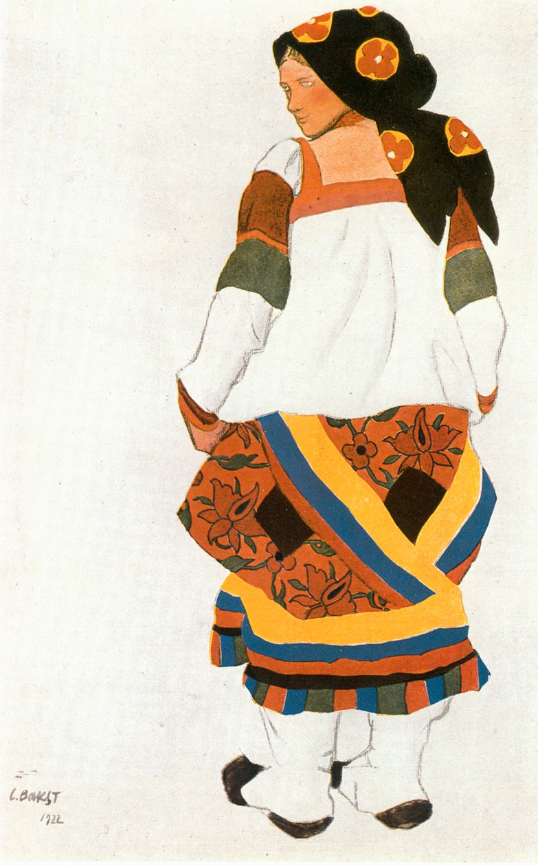 Rus çiftlik kadını (kağıt üzerine suluboya) by Leon Bakst