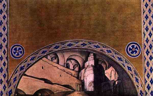 Aziz Sebastian Şehidi için Sahne Tasarımı, c.1911-22 (renkli taş) by Leon Bakst