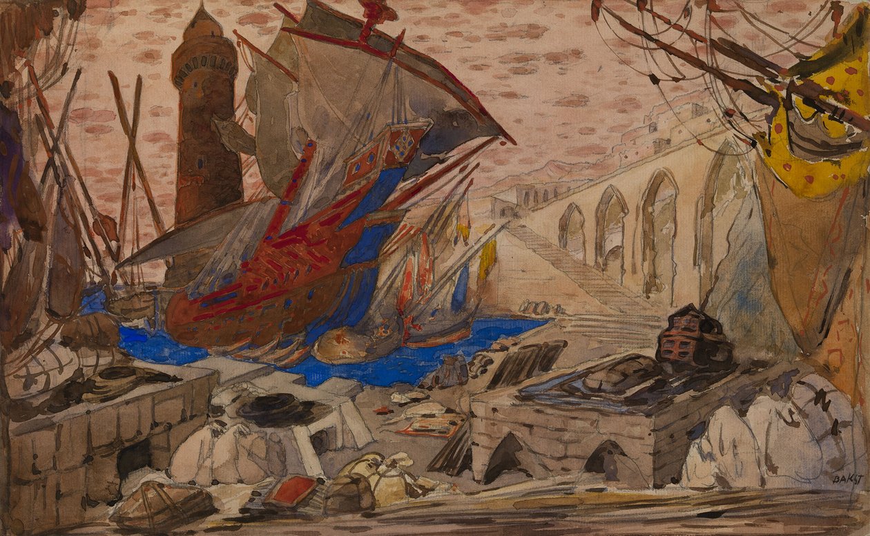 La Pisanelle veya Parfümlü Ölüm için Set Tasarımı, Gabriele dAnnunzio, 1913 by Leon Bakst