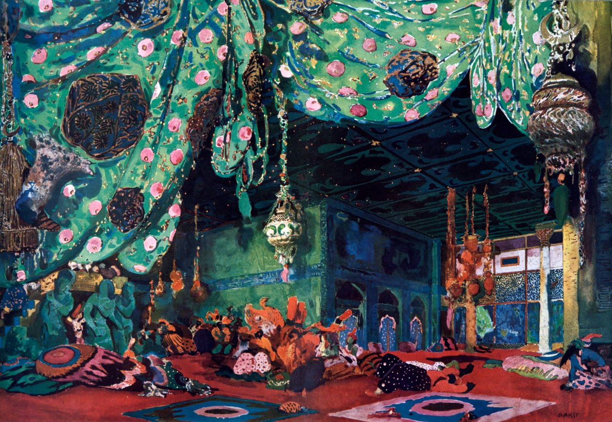 Bale Scheherazade için set tasarımı, c1913 by Leon Bakst