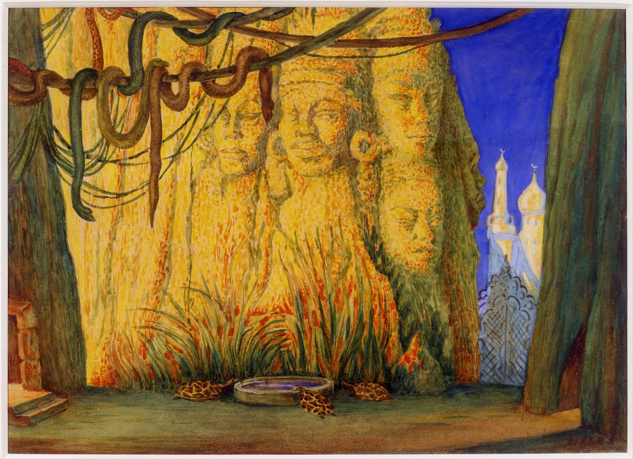 Bale Blue God için sahne tasarımı, R. Hahn, 1911 by Leon Bakst