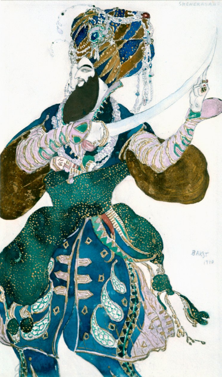 Pers Şahı, Rus Ballets Scheherazade yapımı için kostüm tasarımı, c1913. by Leon Bakst