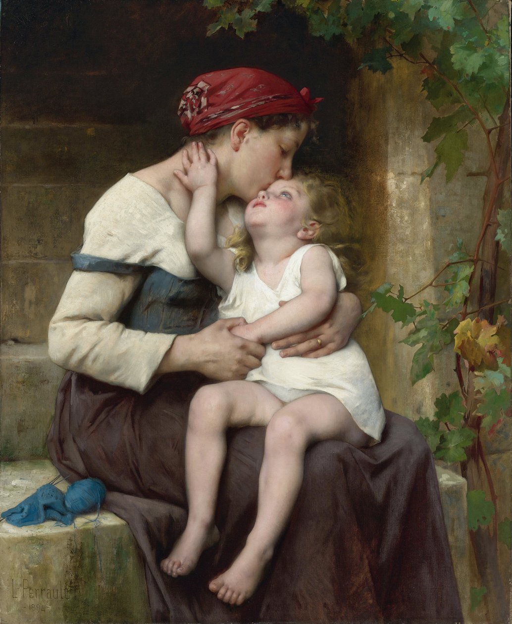 ""Mere et fille"" (Anne ve çocuk) Resim Leon Jean Basile Perrault (1832-1908) 1894 Özel koleksiyon by Leon Bazile Perrault