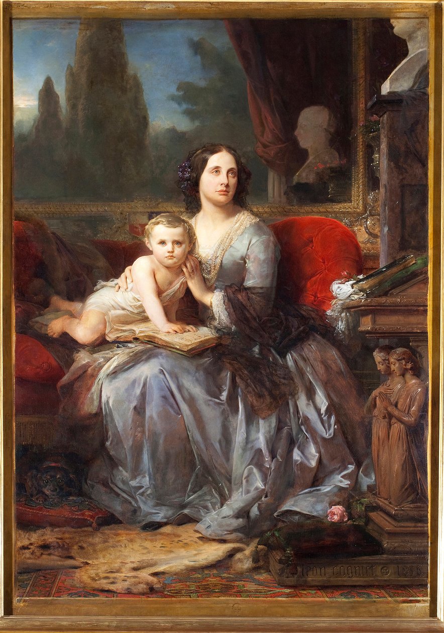 Meryem Portresi (Maria) Brignole-Sale (Brignole Satışı) De Ferrari, Galliera Düşesi (1811-1888) Oğlu Filippo ile Resim Leon Cogniet (1794-1880) 1856 Palazzo Rosso, Galleria, Genes by Léon Cogniet