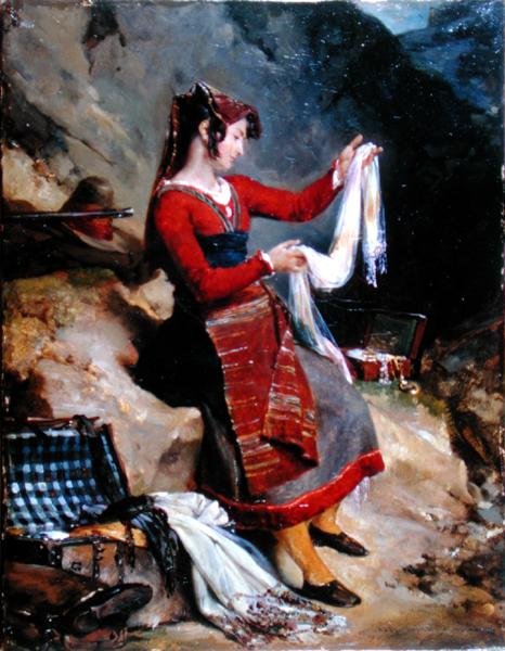 Ganimetlerini İnceleyen Bir Eşkıyanın Karısı by Léon Cogniet