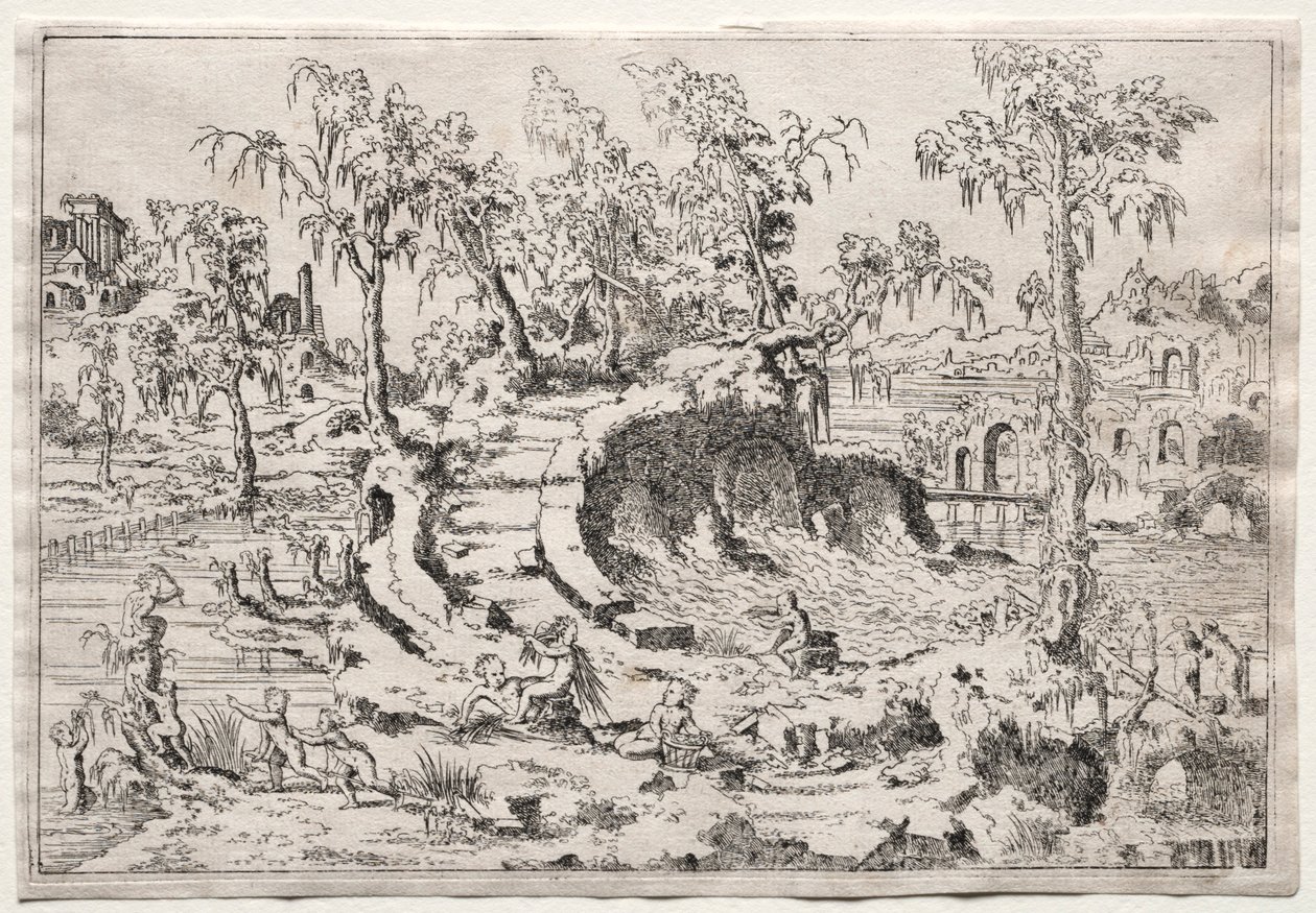 Putti ile Peyzaj, c. 1550. by Leon Davent