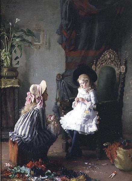 Bebek Giydiren İki Kız by Leon Delachaux