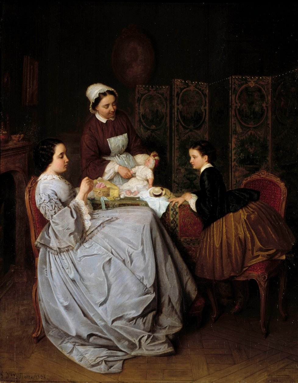 Leon Billotte (1815-1886) tarafından yapılan La couture Tablosu 19. yüzyıl Özel koleksiyon by Leon Joseph Billotte