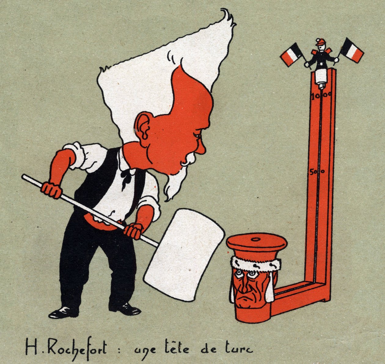Fransız gazeteci ve politikacı Henri Rochefort'un (1831-1913) karikatürü "Türk'ün Başı" - Leon Lebegue'nin çizimi (1863-1944) - "" Le sun-du-dimanche" gravürü by Leon Lebegue