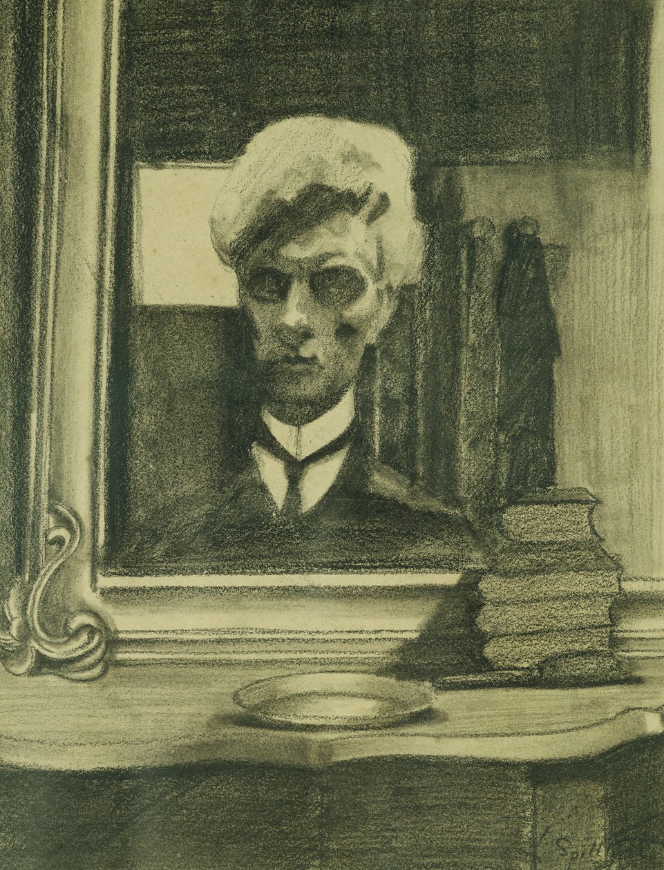 Otoportre; Otoportre, c.1907 (parlak kağıt üzerine karakalem ve mum boya) by Leon Spilliaert