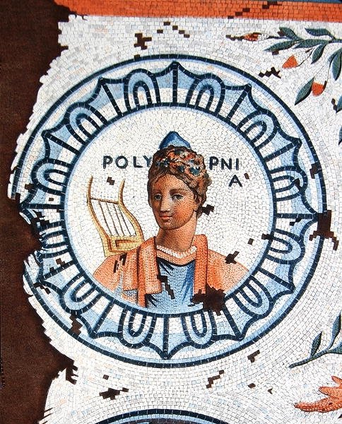 Polymnia, Kutsal Şarkının İlham Perisi, Şarkı Söyleme, Hitabet ve Retorik (renkli gravür) by Leon de (after) Laborde