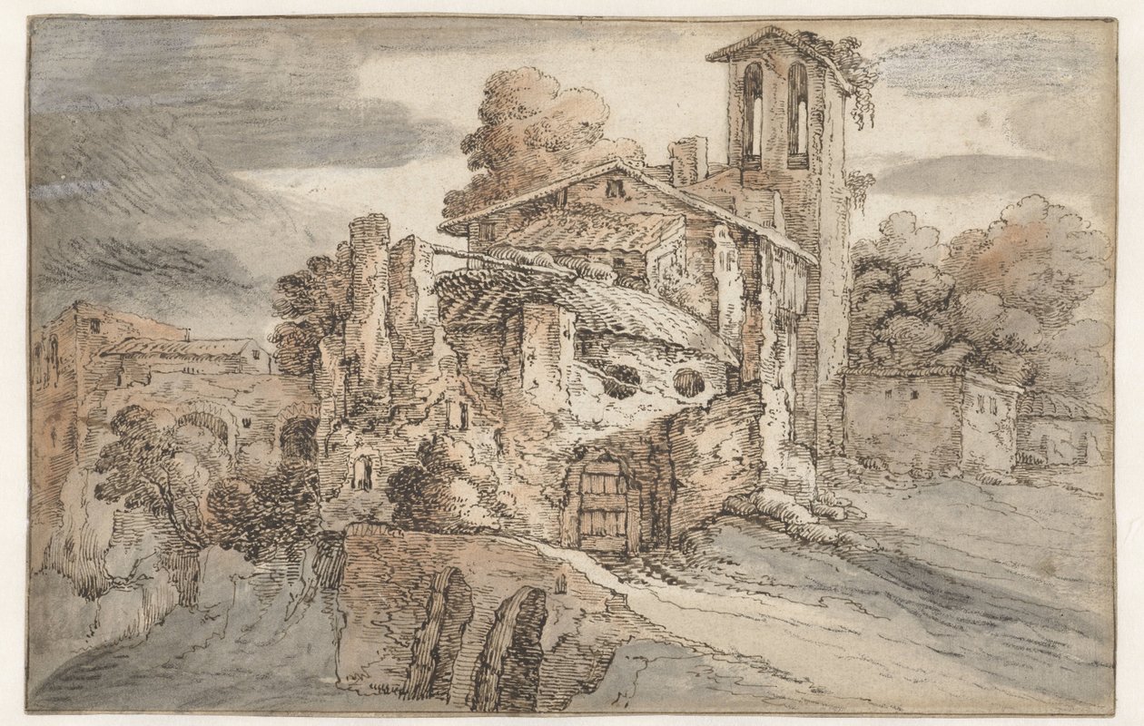İtalya sınırlarındaki Kilise ve Eski Kalıntılar by Leonaert Bramer (attributed to)