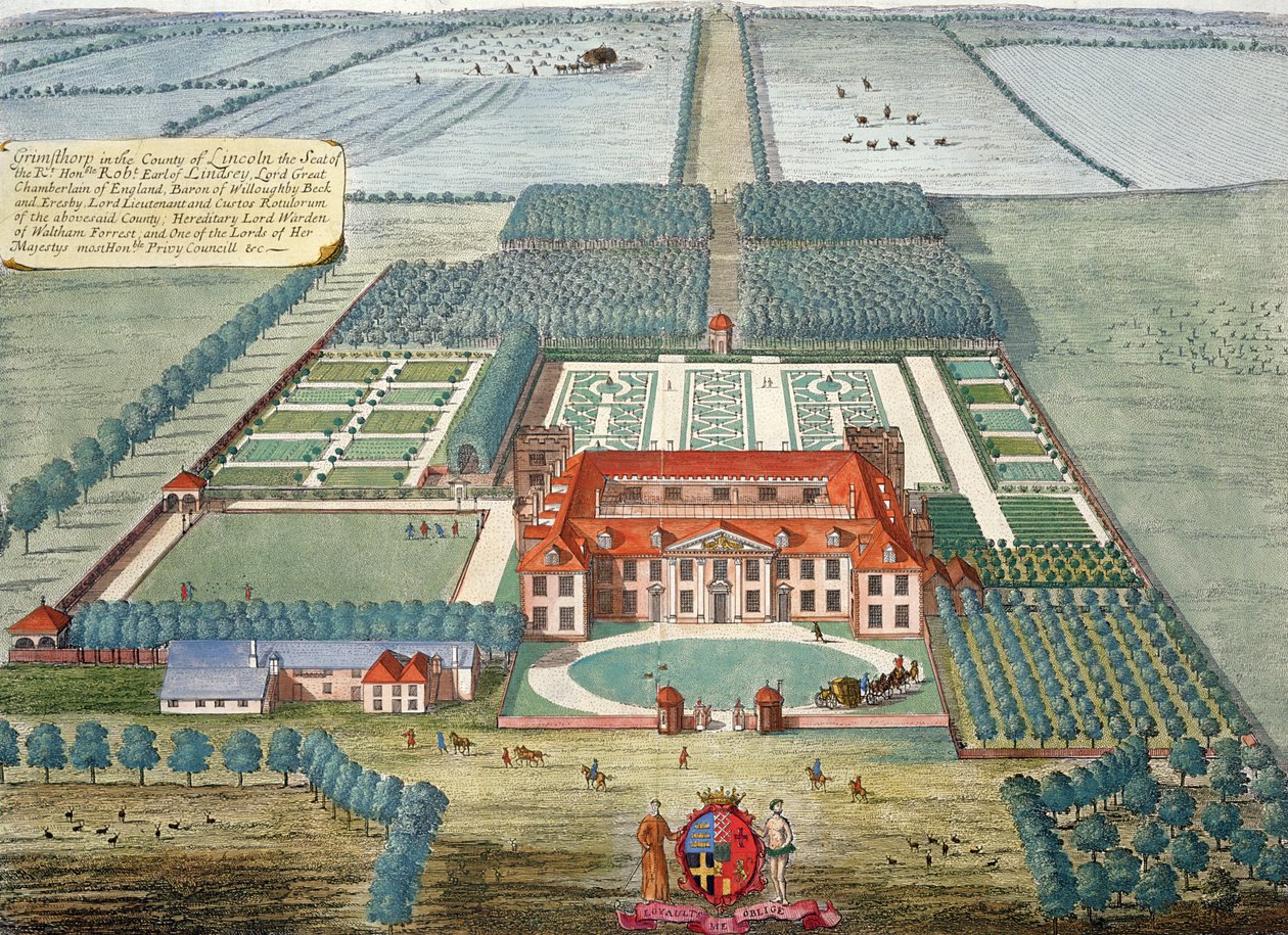 Lincoln ilçesinde Johannes Kip tarafından oyulmuş Grimsthorp (c.1652-1722) by Leonard Knyff