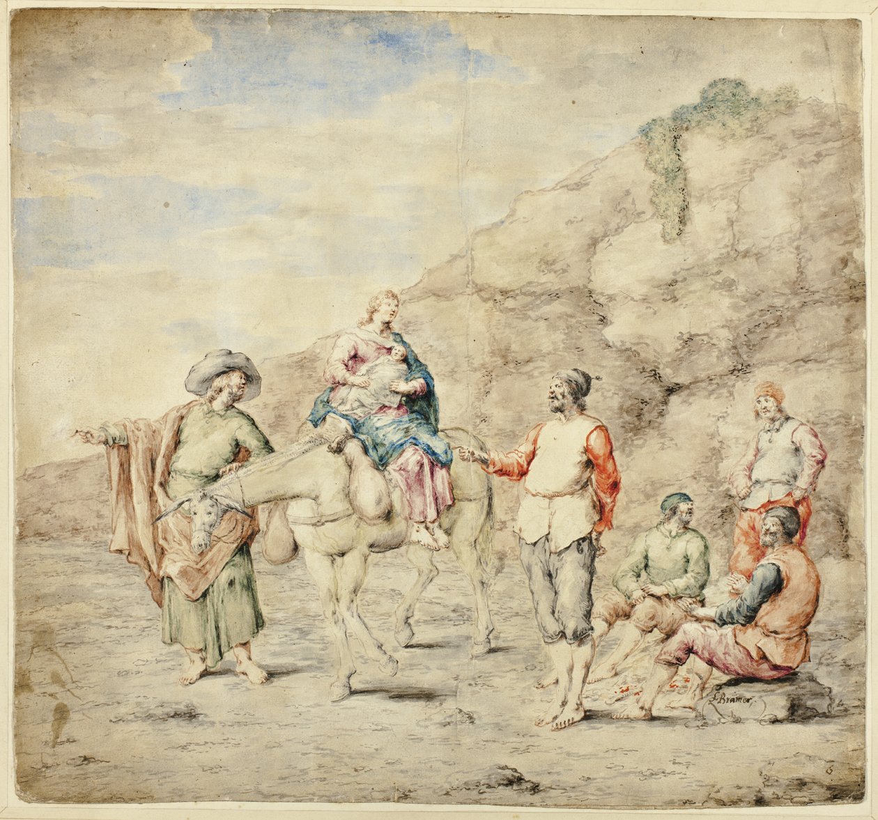 Dört Adam Geçen Kutsal Aile by Leonard Bramer