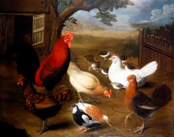 Horozlu Çiftlik Sahnesi (tuval üzerine yağlı boya) by Leonard Hubner