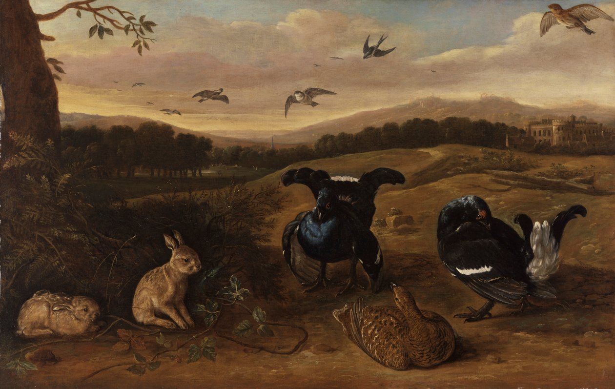 Bir Parkta Kara Oyun, Tavşanlar ve Kırlangıçlar by Leonard Knyff