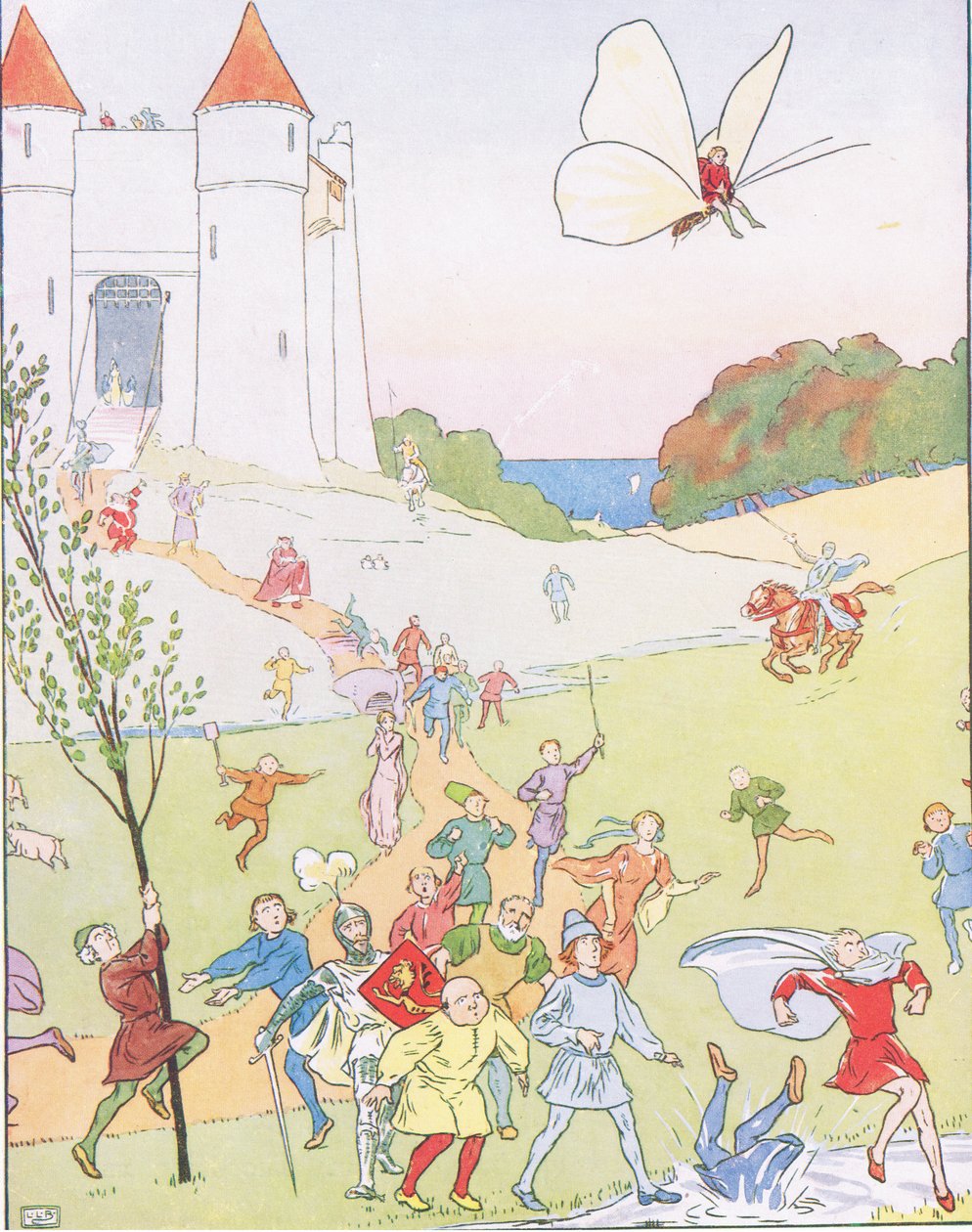 Kelebeklerin üzerine atladı ve havaya kaldırdı by Leonard Leslie Brooke