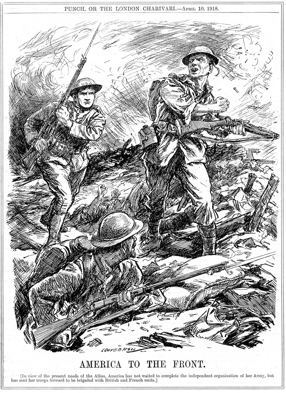 Ana ABD Ordusu gelmeden önce Müttefik birliklere yardım etmek için Amerikan takviyeleri, 1. Dünya Savaşı, 1918 by Leonard Raven Hill