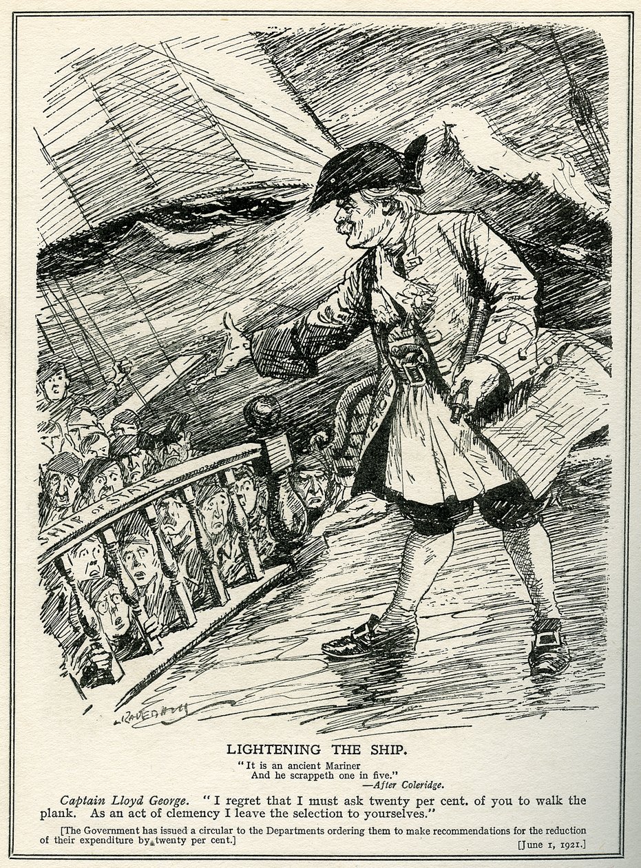 Devlet dairelerine Lloyd George tarafından harcamalarda yüzde yirmi kesinti yapma talimatı verildi, 1921 by Leonard Raven Hill