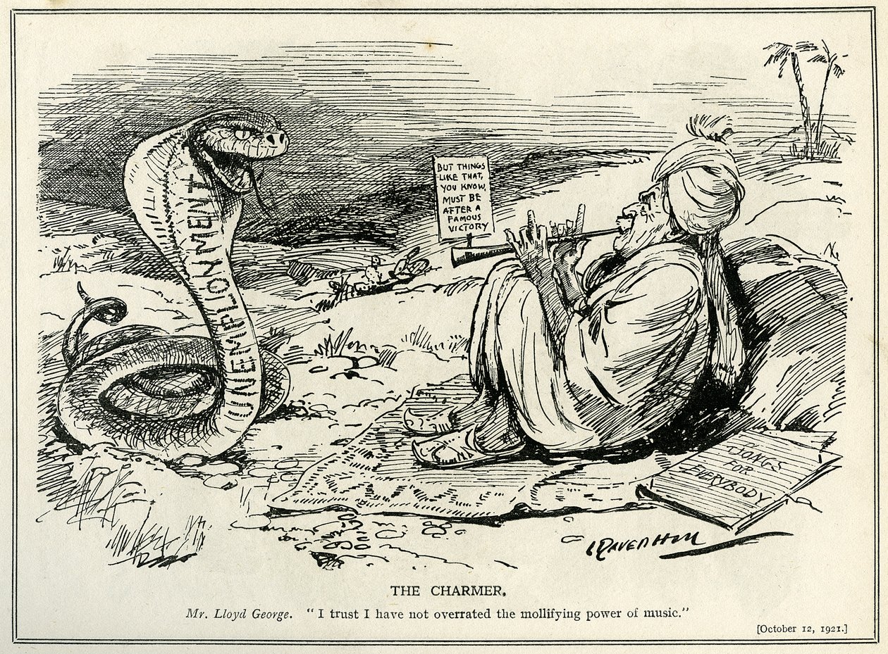 Lloyd George, İşsizliğin Yılanı'nı büyülüyor, 1921 by Leonard Raven Hill