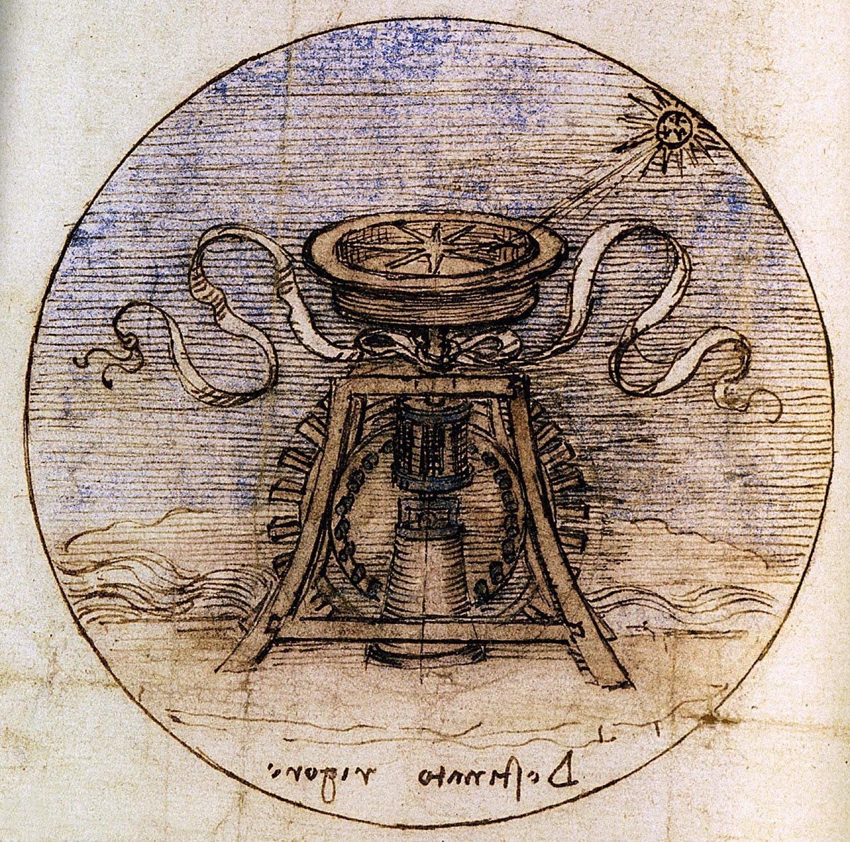 Suyla çalışan bir pusula by Leonardo da Vinci
