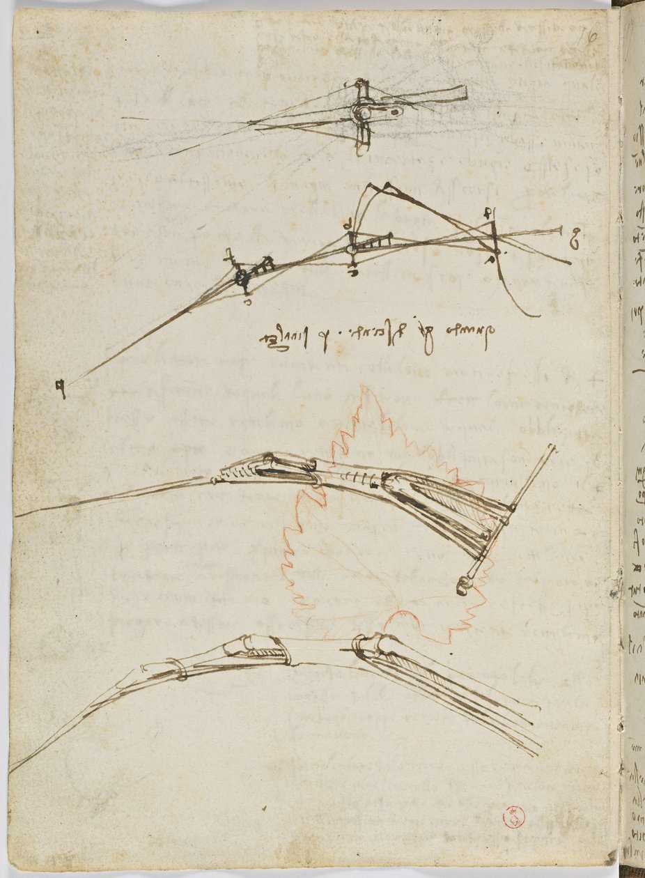Kuşlar Uçuş Kodu, c. 1505-06, kağıt el yazması, cc. 18, sayfa 11 tersi by Leonardo da Vinci