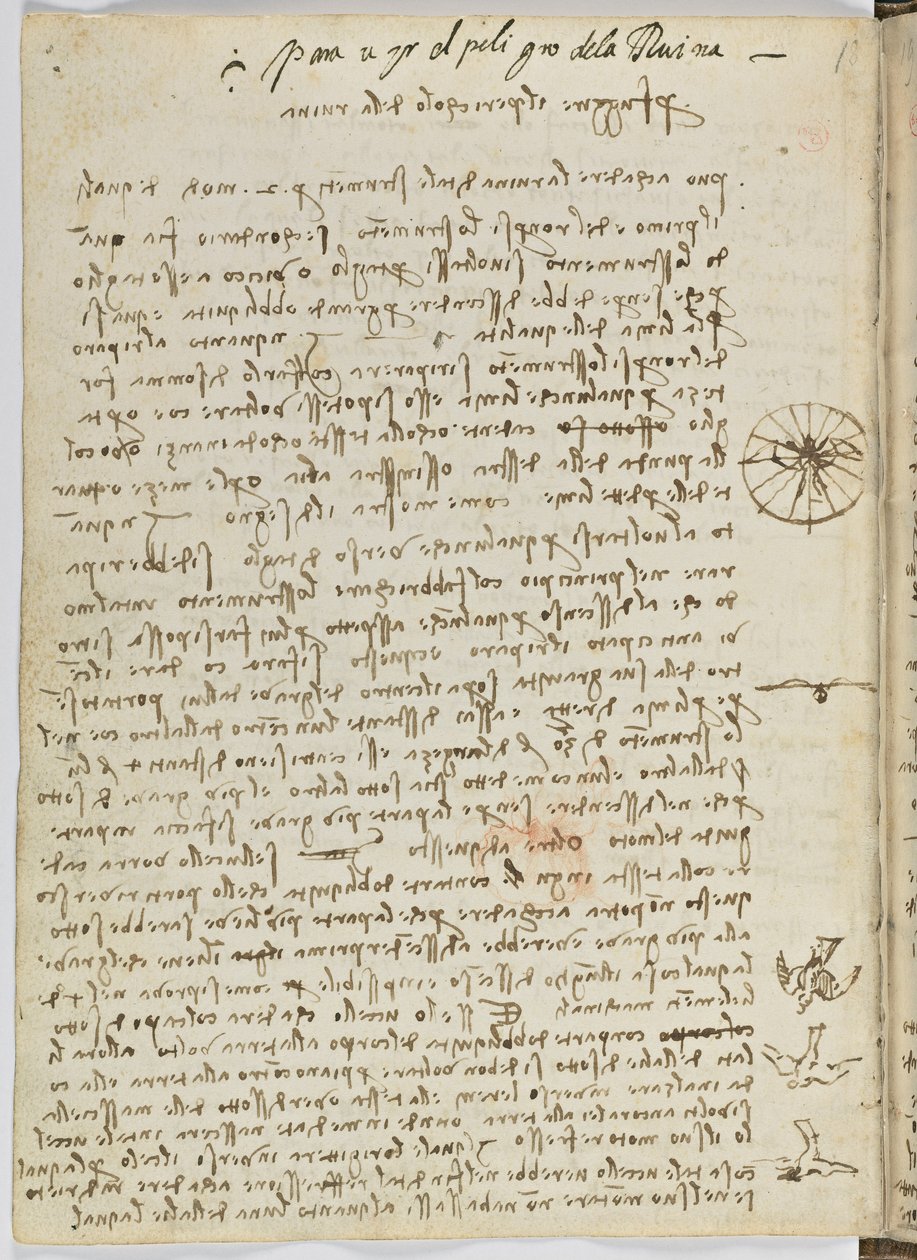 Kuşlar Uçuş Kodu, c. 1505-06, kağıt el yazması, cc. 18, sayfa 12 tersi by Leonardo da Vinci