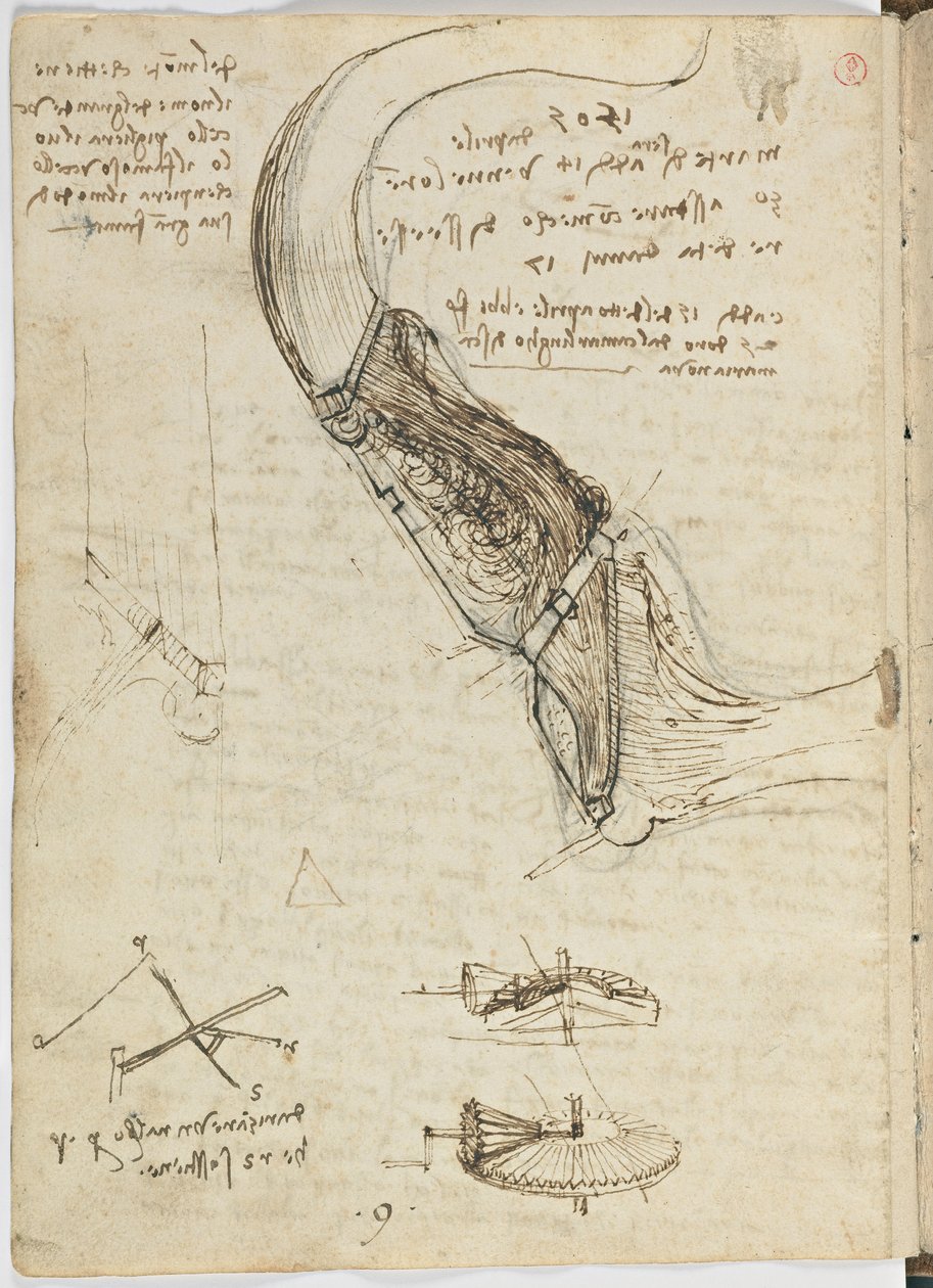 Kuşlar Uçuş Kodu, c. 1505-06, kağıt el yazması, cc. 18, sayfa 18 tersi by Leonardo da Vinci