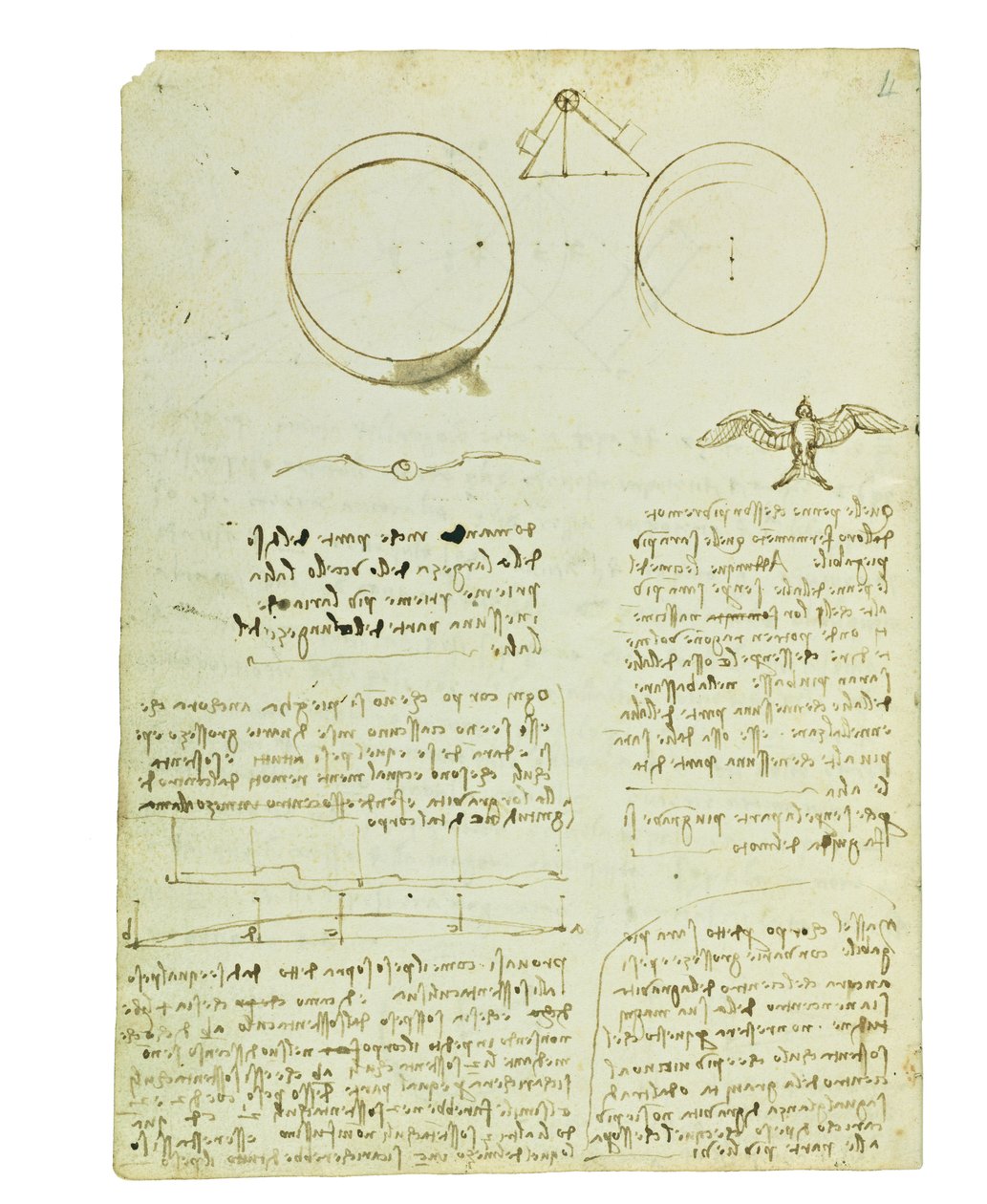 Kuşların uçuşuyla ilgili kodeks, Folio 4 verso by Leonardo da Vinci