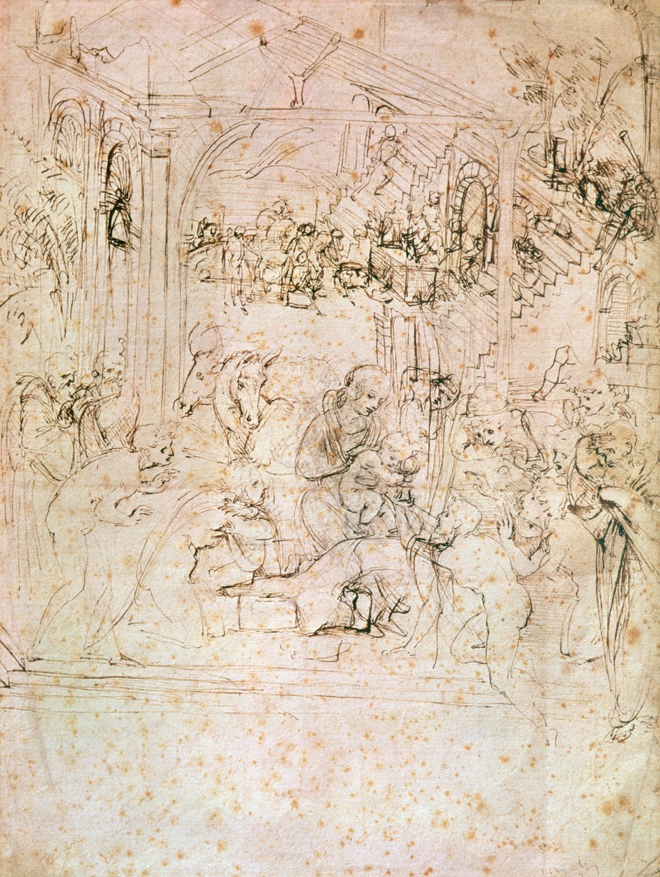 Composition sketch for The Adoration of the Magi, 1481 (pen and ink on paper) by Leonardo da Vinci