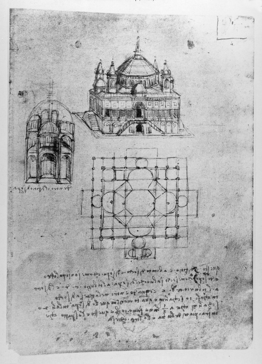 Bir kilise için tasarım, fol. 4r by Leonardo da Vinci