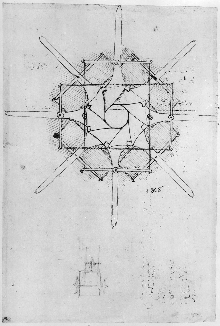 Katlanır bir ırgat sapı tasarımı, Fol. 376v-c (kağıt üzerine kalem ve mürekkep) by Leonardo da Vinci