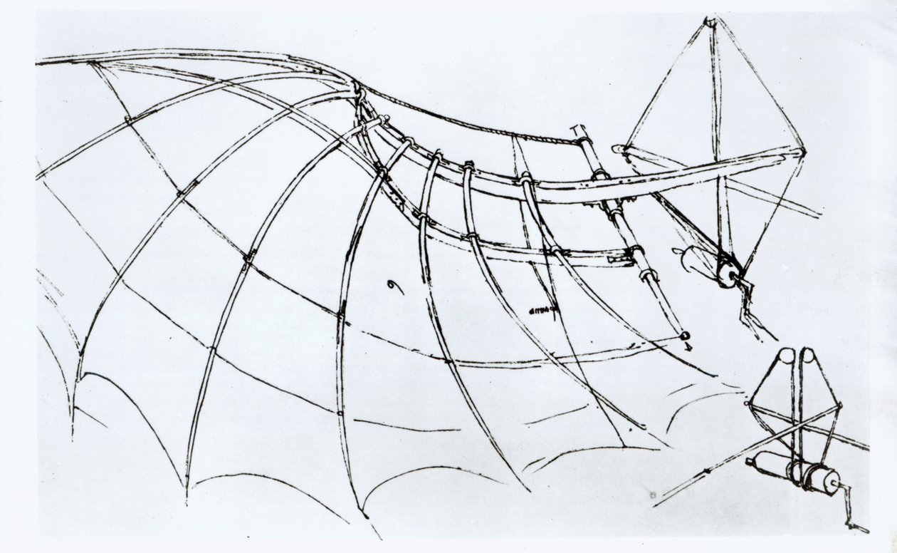Mekanik kanat diyagramı, el yazması B, 1488-89 by Leonardo da Vinci