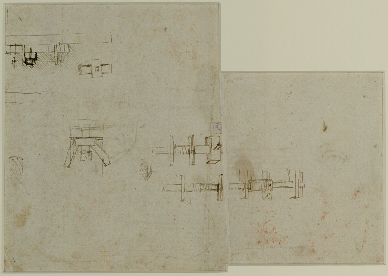 Bir makinenin elemanları, c. 1489-90 (kağıt üzerine kalem ve kahverengi mürekkep) by Leonardo da Vinci