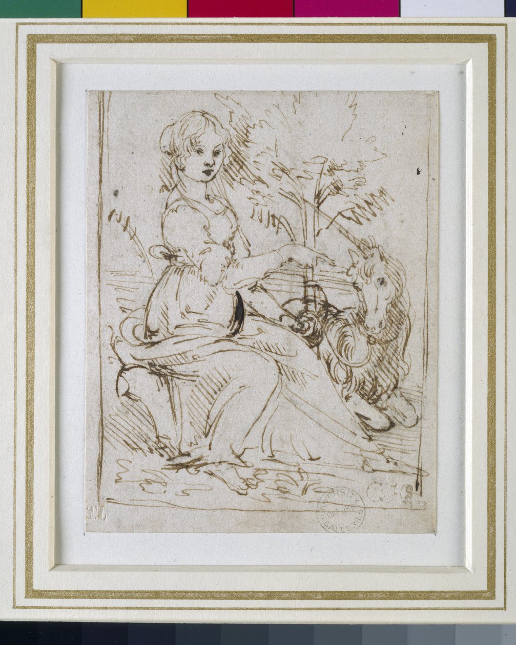 Tek Boynuzlu Kadın, c.1480 (kalem ve koyu kahverengi mürekkep) by Leonardo da Vinci