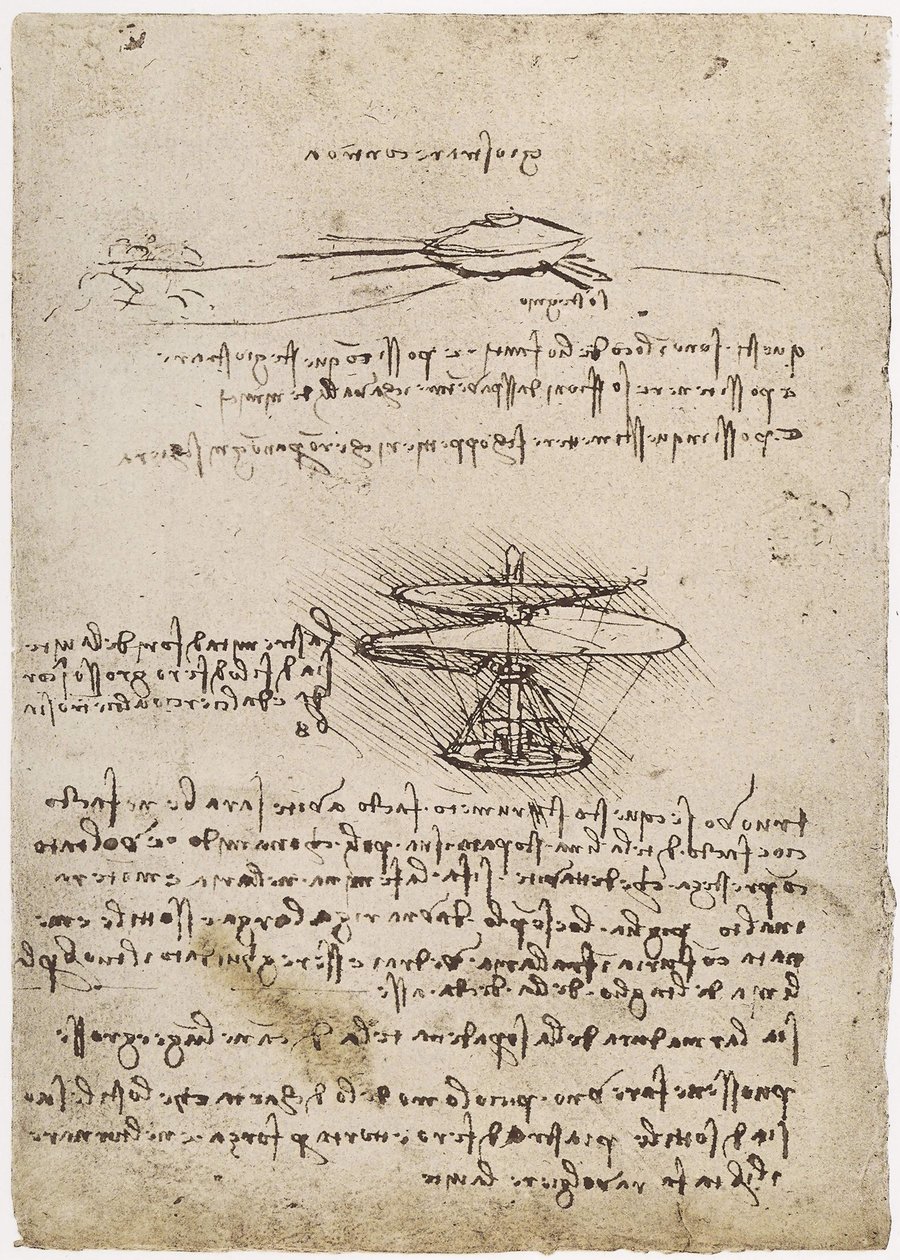 MS B 2173 fol. 83v Hava vidası çalışmaları, 1488-90 (kağıt üzerine kalem ve mürekkep) (ayrıca bkz. 162317) by Leonardo da Vinci