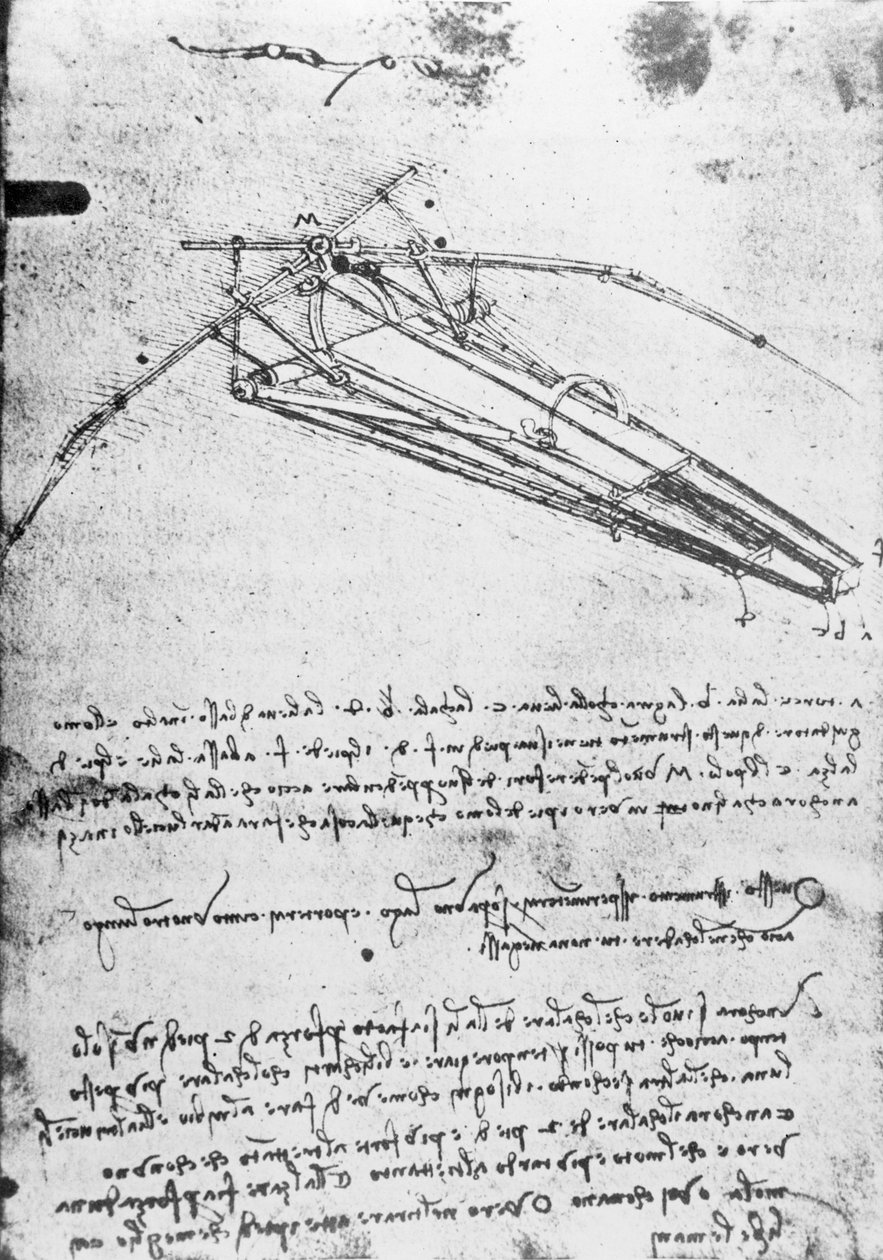 MS B 2173, folio 74v: Uçan bir makine çalışması, 1487-1490 by Leonardo da Vinci