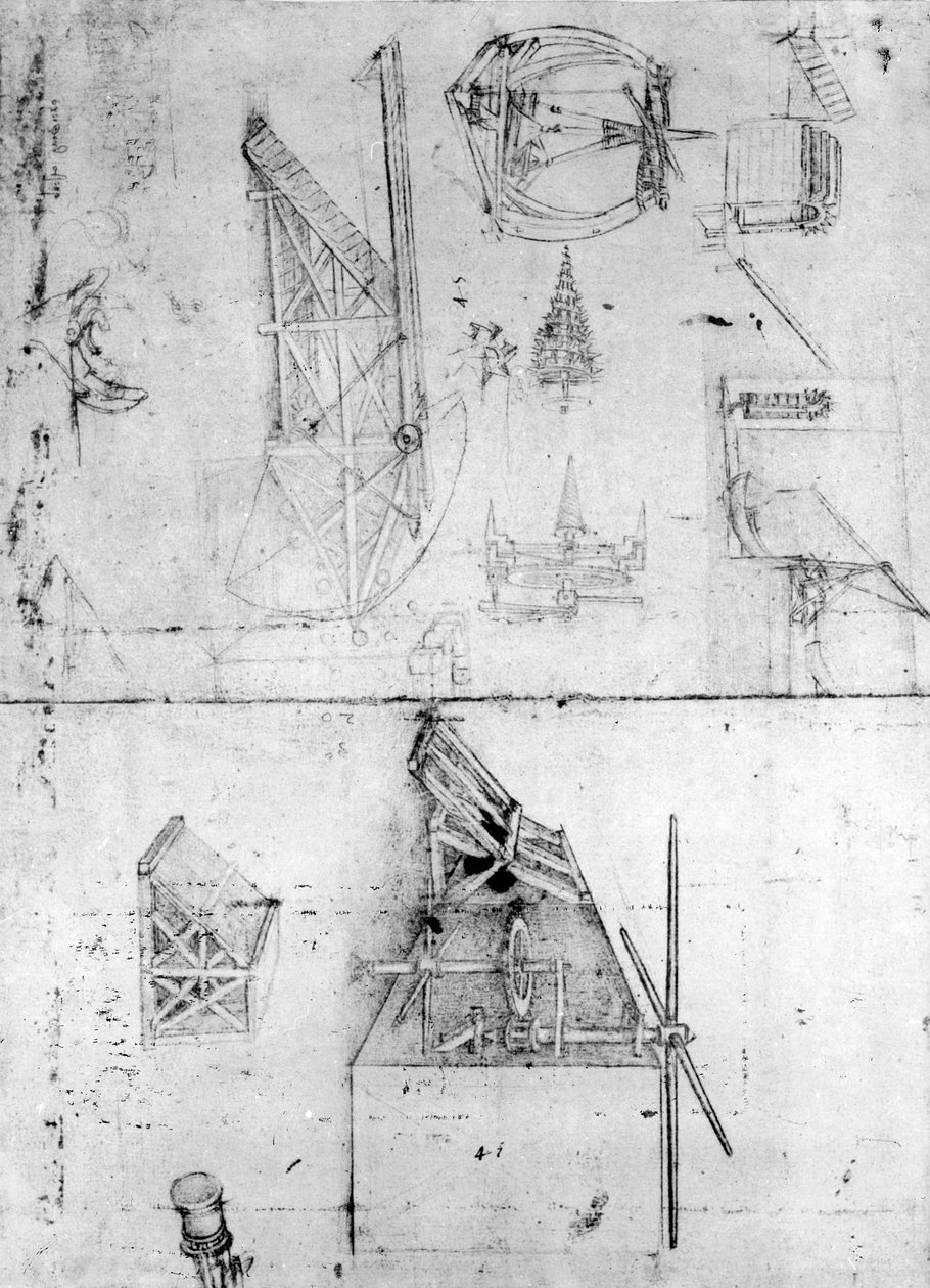 Makine tasarımları, fol. 394v (kağıt üzerine kalem ve mürekkep) by Leonardo da Vinci