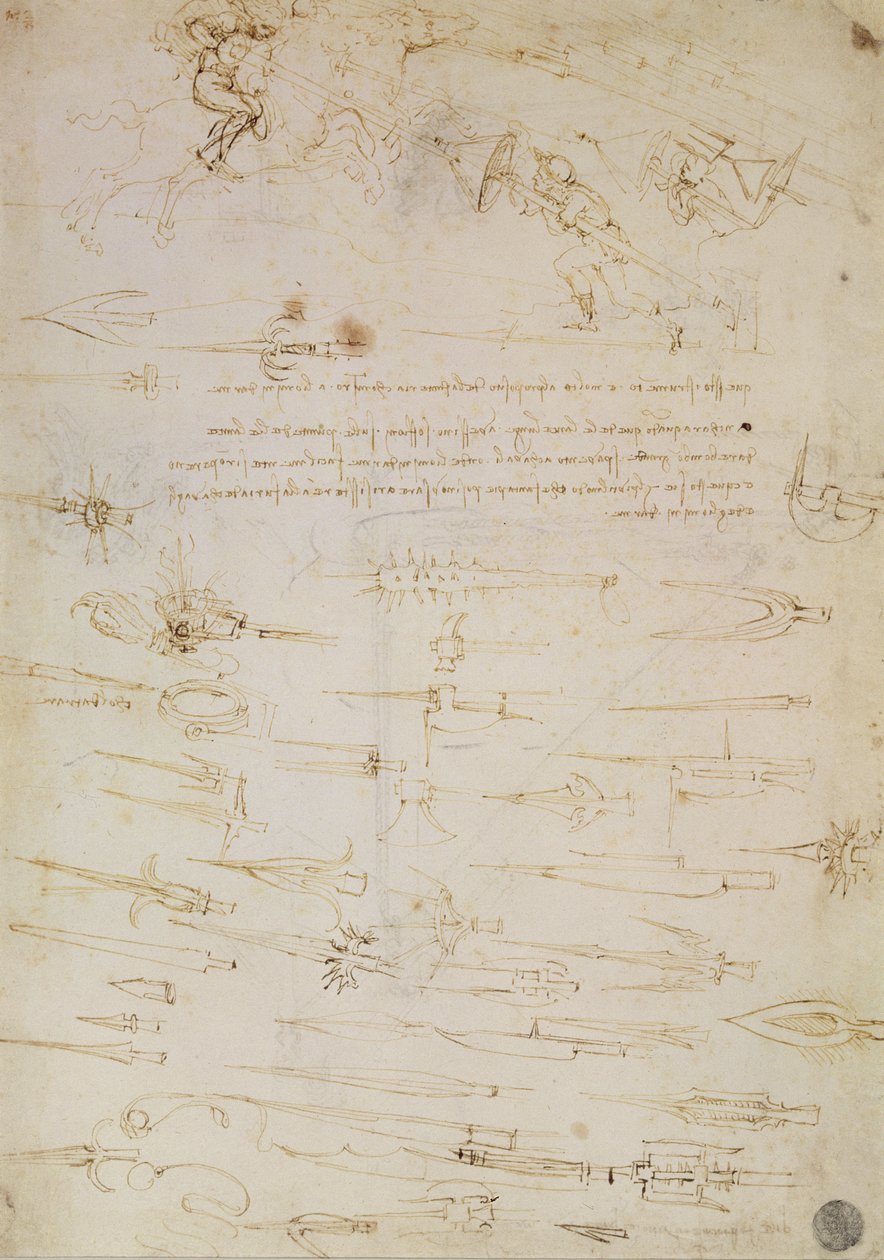 Savaşta piyadeler ve süvariler ve teberler, 1485-1488 (kağıt üzerinde kalem ve mürekkep) by Leonardo da Vinci