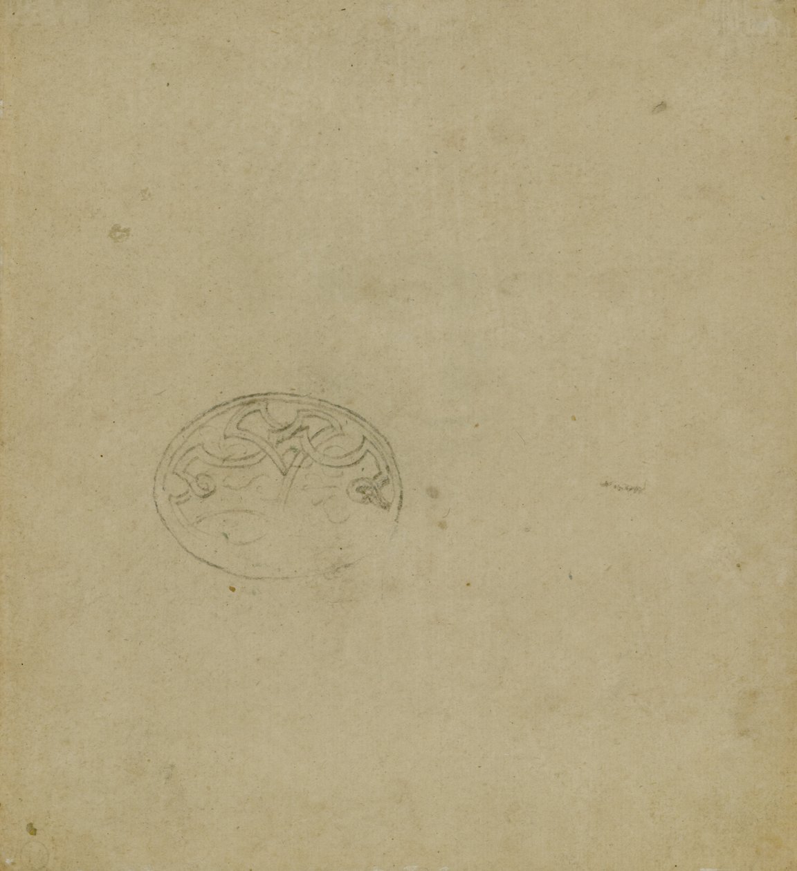 Oval içi süsleme motifinin taslağı, c. 1483-1485? (hafif hardal kağıdı üzerine kalem ve mürekkep) by Leonardo da Vinci