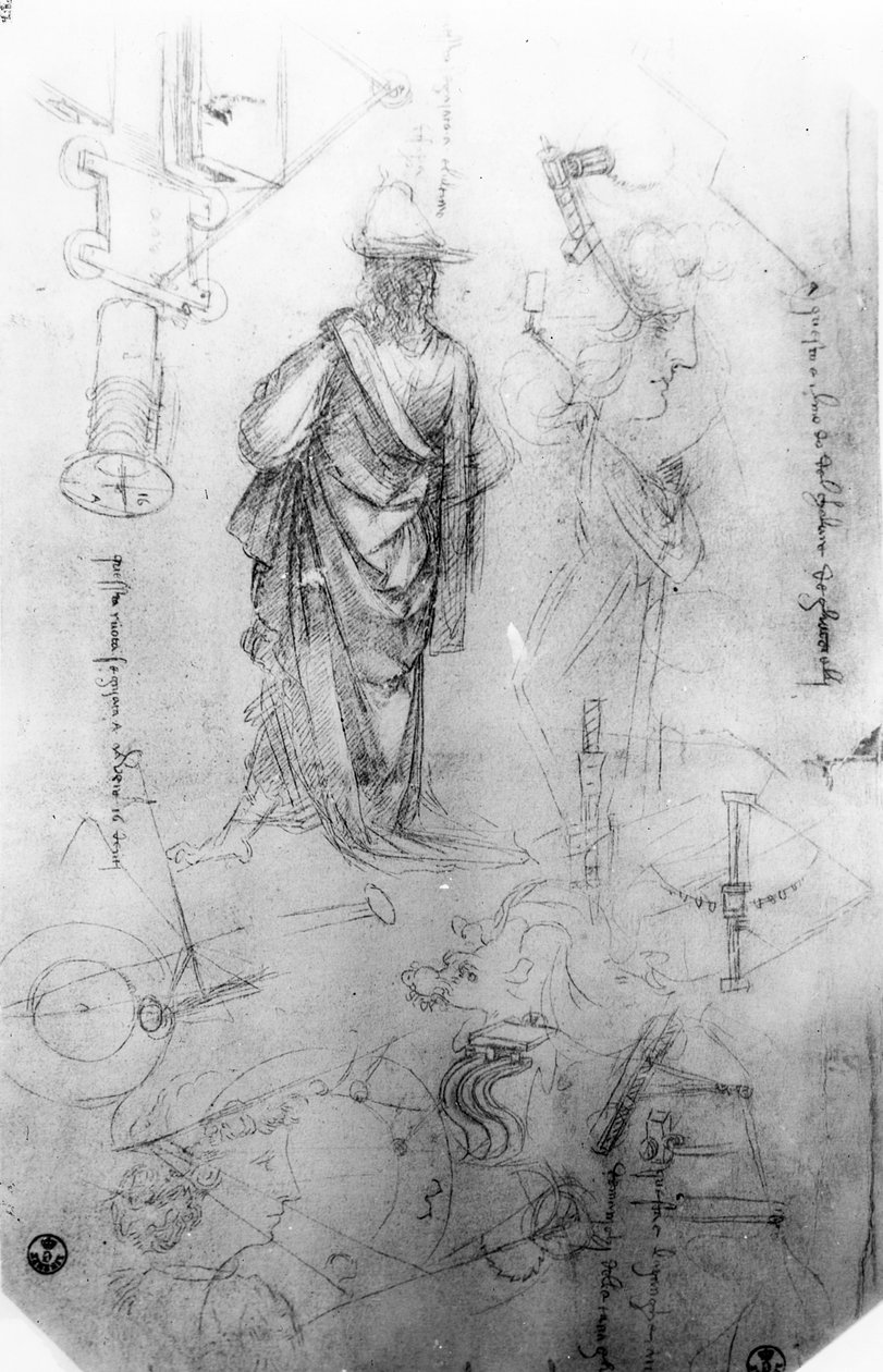 Çalışmalar (kağıt üzerine kalem ve mürekkep) by Leonardo da Vinci