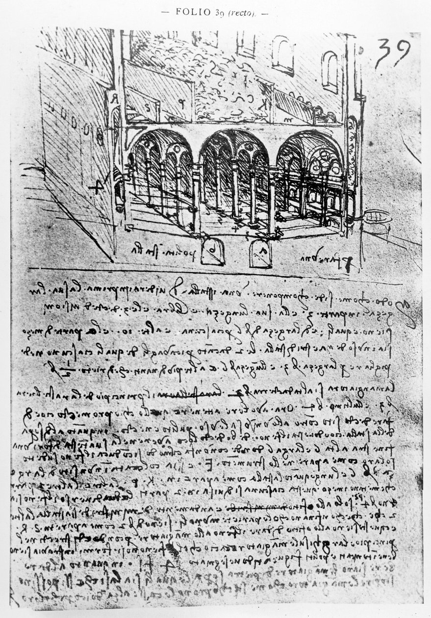 Ahırlar için çalışmalar, Folio 39r, Paris Manuscript B 2173, 1487-90