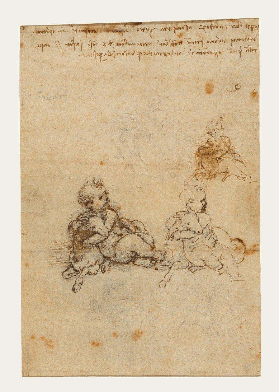 Kuzulu İsa Çocuk Çalışmaları, c.1503-1506 (siyah tebeşir, tükenmez kalem ve kahverengi mürekkep) by Leonardo da Vinci
