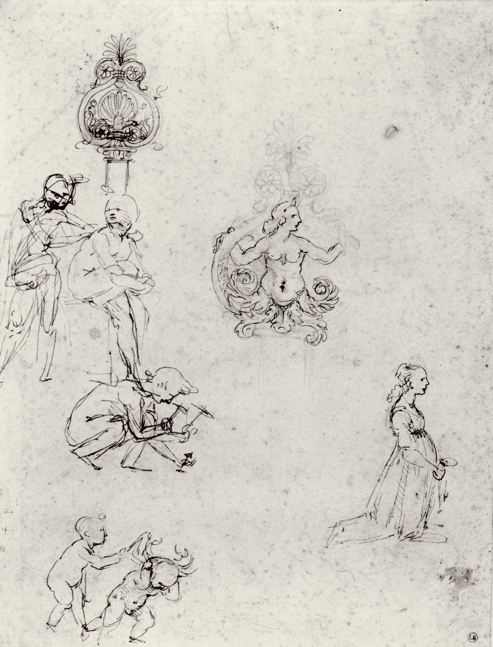 Figür ve Süsleme Çalışmaları, c.1480-82 (kalem & mürekkep ve metal uç) by Leonardo da Vinci