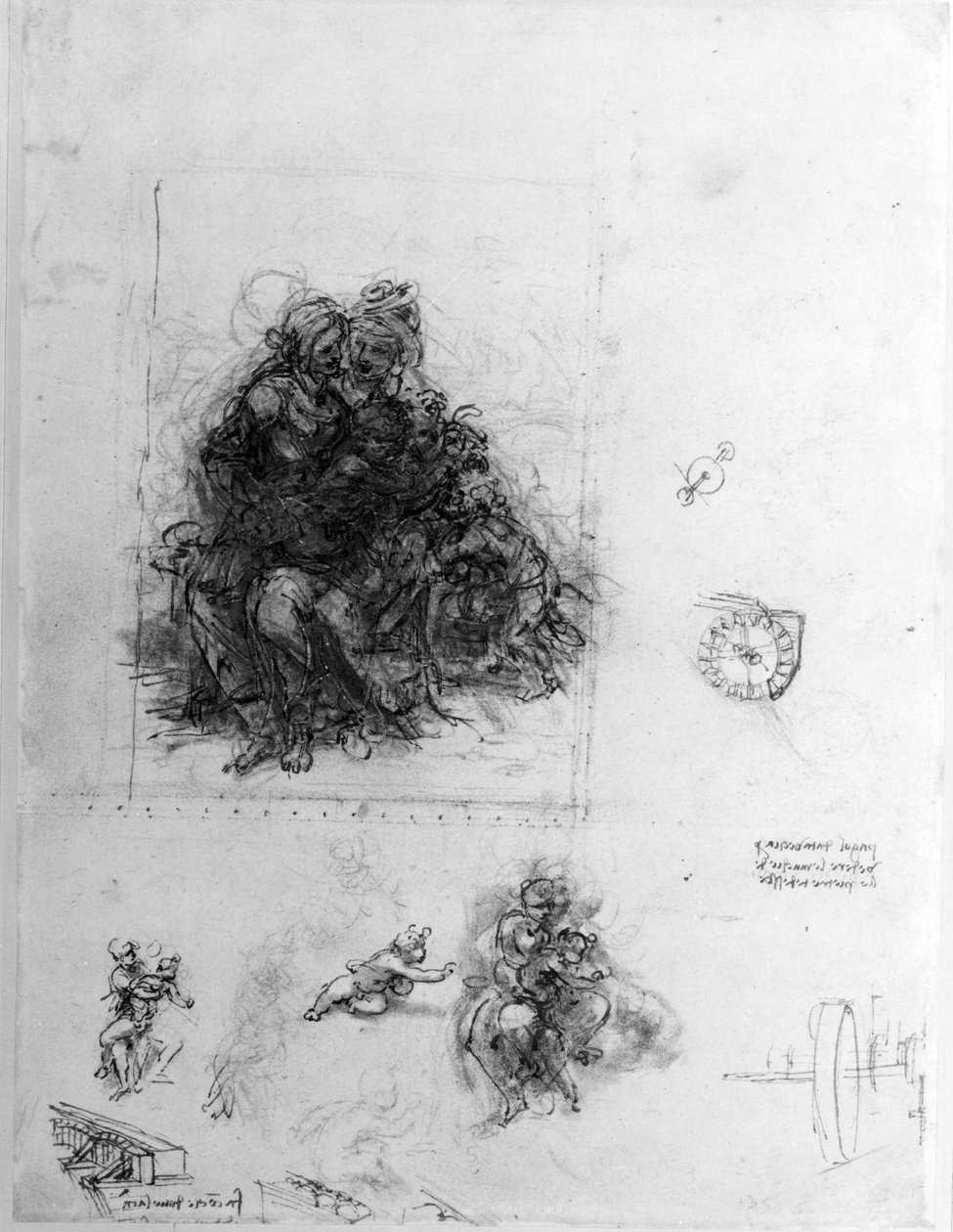 Anne ile Bakire ve Çocuk için Çalışma, c.1501 (kağıt üzerine siyah tebeşir üzerine kalem ve mürekkep) by Leonardo da Vinci