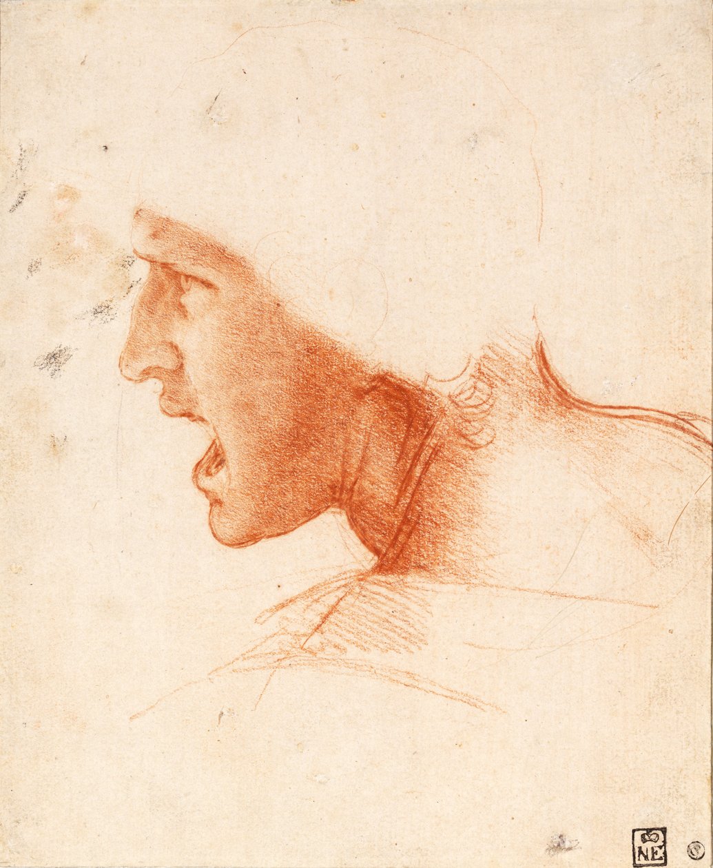 Anghiari Savaşı İçin Bir Savaşçı Kafasının İncelenmesi by Leonardo da Vinci