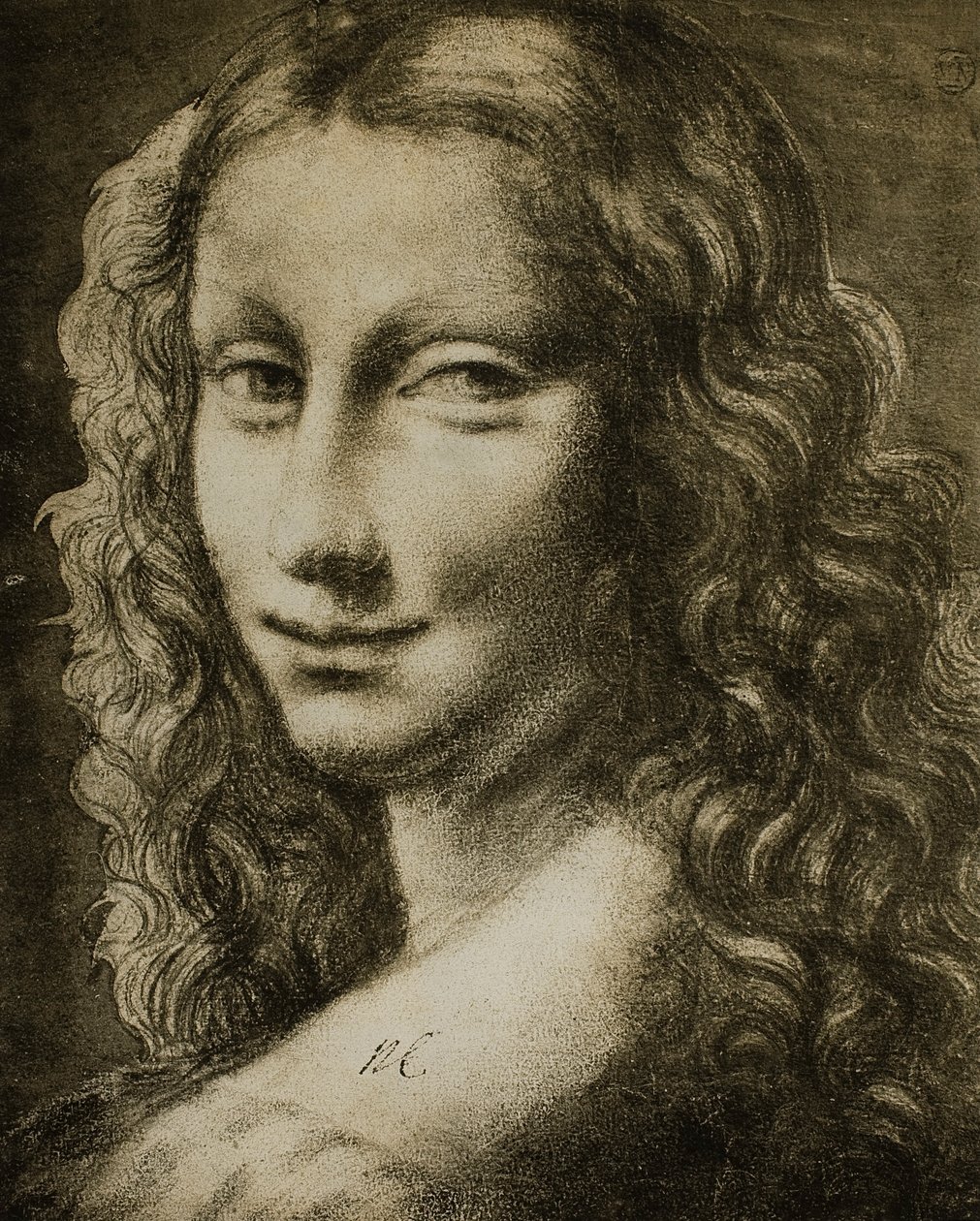 Bir kadının portresi; Leonardo okulundan çizim. Louvre, Paris by Leonardo da school of Vinci