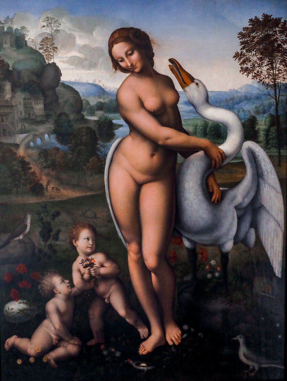 Leda ve Kuğu, Tuval üzerine yağlı boya by Leonardo da (after) Vinci