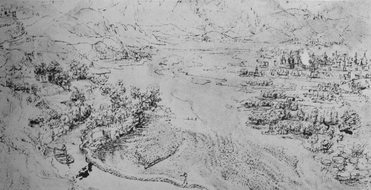 Yanında Kanal Akan Geniş Bir Nehir, c1480 1945 by Leonardo da Vinci