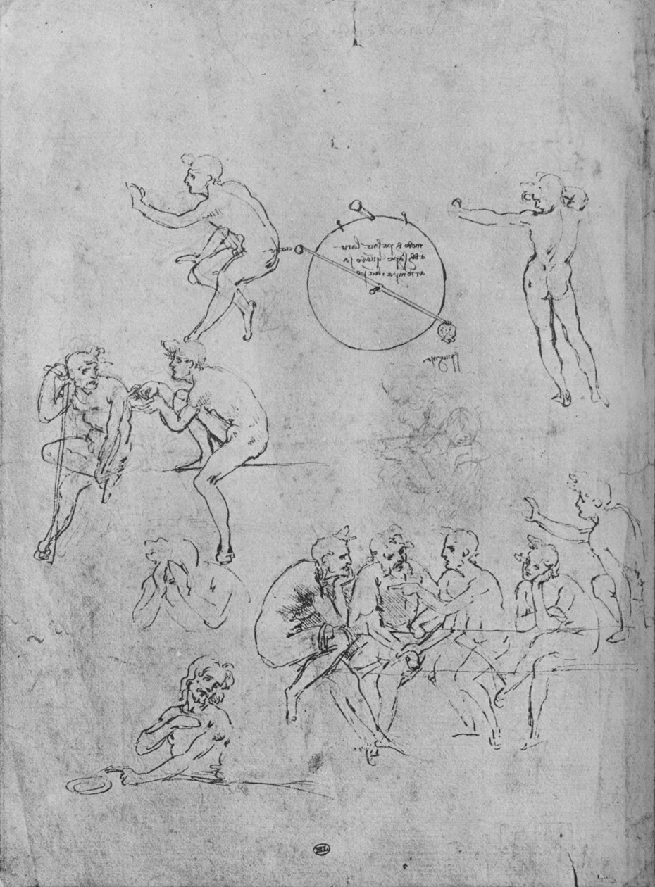 Bir Masada Konuşan Bir Grup Figür, Sohbette İki Figür ve Diğerleri, 1481-1483 1945 by Leonardo da Vinci